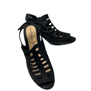 Croft & Barrow Shay Black Cage Sandals 8.5 M‎ Ortholite Comfort Block Heel Goth